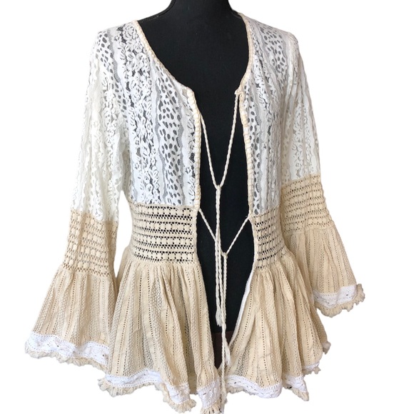 Boho flared multi lace cardigan Bohemian People Chloe Laetitia Paris - Picture 13 of 13
